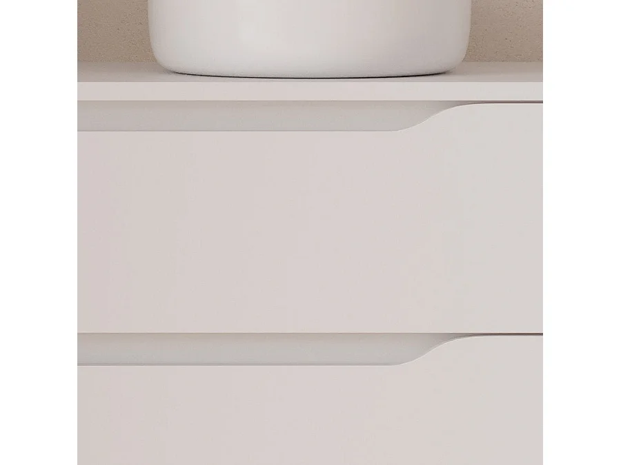 Meuble de salle de bain 80cm avec plateau, vasque à poser déportée à droite Ares et miroir - 2 tiroirs et un placard - blanc - ZARZA