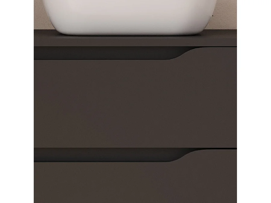 Meuble de salle de bain 100cm avec plateau, vasque à poser déportée à droite Zeus et miroir - 2 tiroirs et un placard - noir - ZARZA