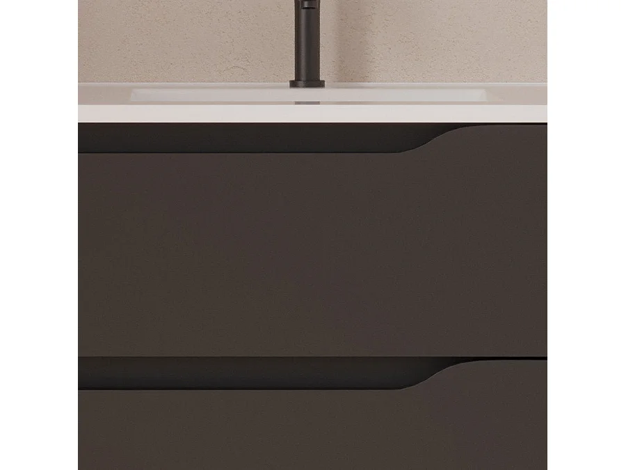 Meuble de salle de bain 80cm avec vasque déportée à droite - sans miroir - 2 tiroirs et un placard - noir - ZARZA