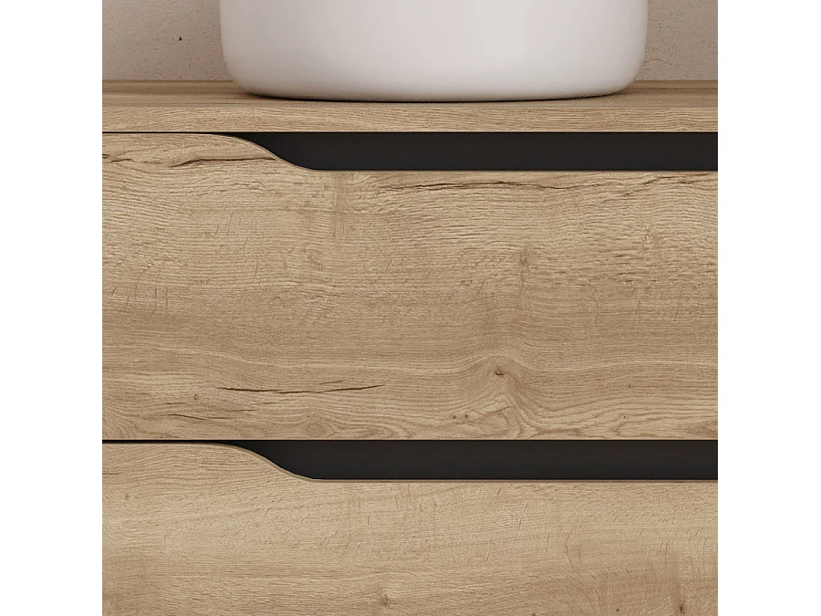 Meuble de salle de bain 100cm avec plateau, vasque à poser déportée à gauche Ares et miroir - 2 tiroirs et un placard - madera miel (bois clair) - ZARZA