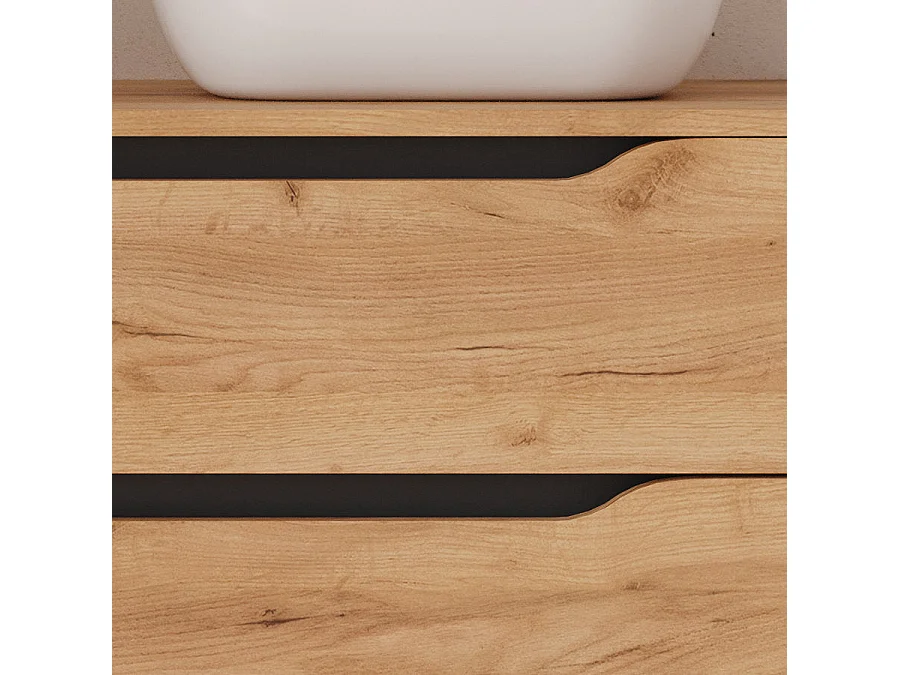 Meuble de salle de bain 100cm avec plateau et vasque à poser à droite Zeus - sans miroir - 2 tiroirs et un placard - roble (chêne clair) - ZARZA