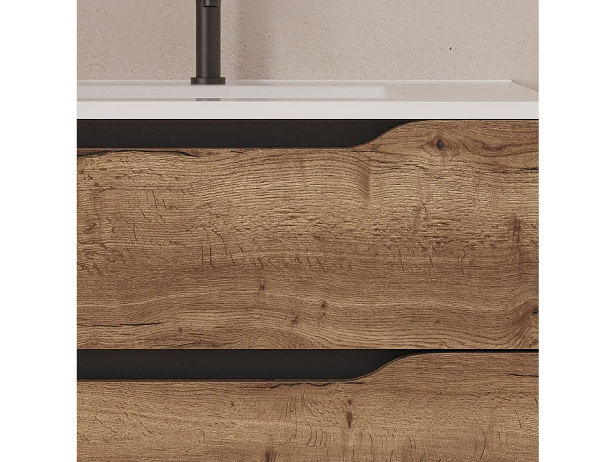 Meuble de salle de bain 100cm avec vasque déportée à droite - sans miroir - 2 tiroirs et un placard - tabaco (bois foncé) - ZARZA