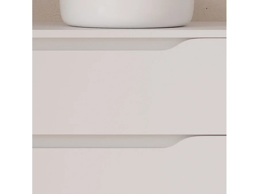 Meuble de salle de bain 100cm avec plateau, vasque à poser déportée à droite Ares et miroir - 2 tiroirs et un placard - blanc - ZARZA