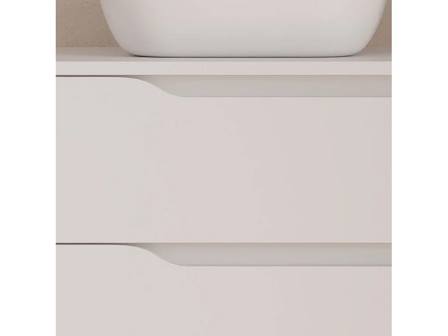 Meuble de salle de bain 80cm avec plateau, vasque à poser déportée à gauche Zeus et miroir - 2 tiroirs et un placard - blanc - ZARZA