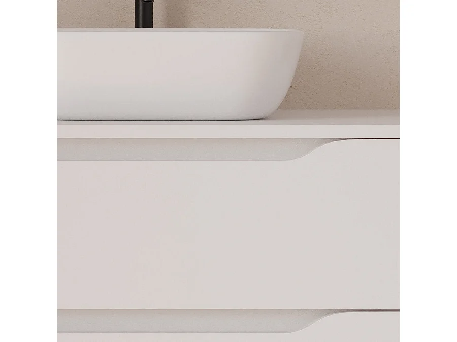 Meuble de salle de bain 120cm avec plateau et vasque à poser à droite Zeus - sans miroir - 2 tiroirs et un placard - blanc - ZARZA