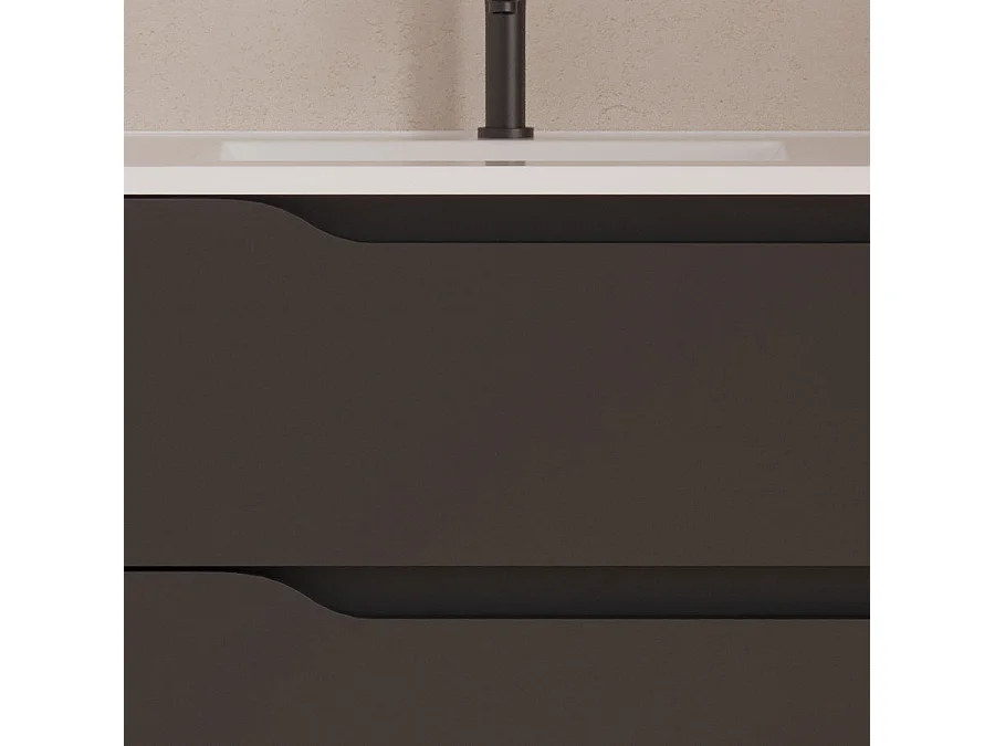 Meuble de salle de bain 80cm avec vasque déportée à gauche - sans miroir - 2 tiroirs et un placard - noir - ZARZA