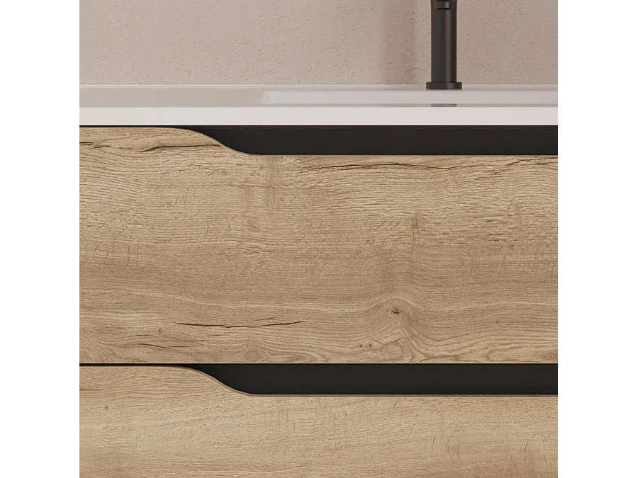 Meuble de salle de bain 80cm avec vasque centrée - 2 tiroirs et un placard - madera miel (bois clair) - ZARZA