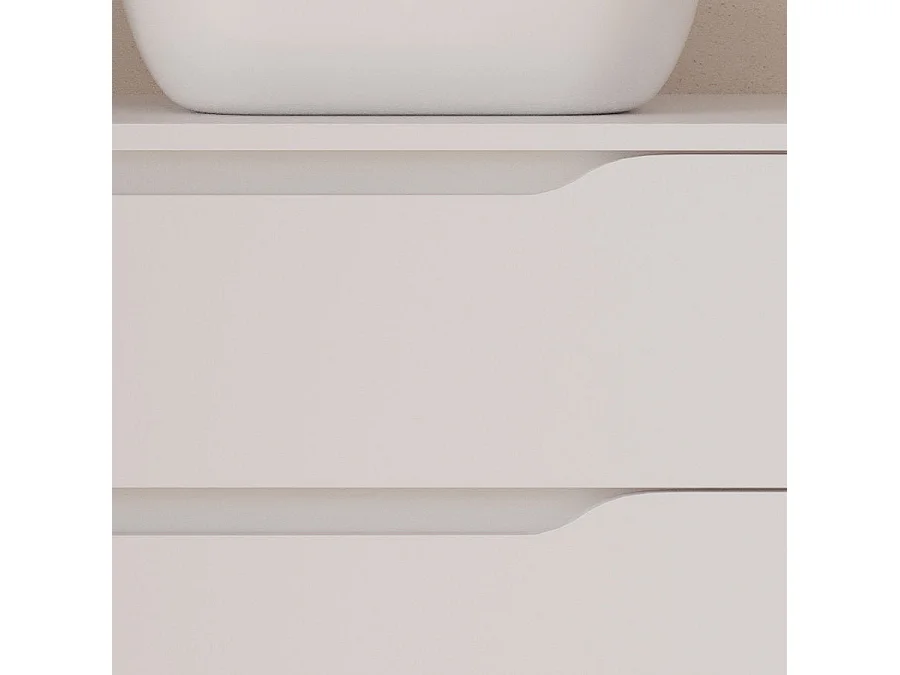 Meuble de salle de bain 80cm avec plateau, vasque à poser déportée à droite Zeus et miroir - 2 tiroirs et un placard - blanc - ZARZA