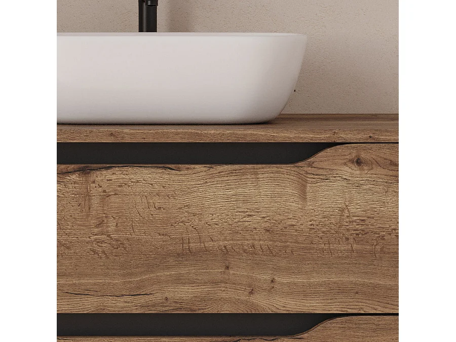 Meuble de salle de bain 120cm avec plateau et vasque à poser à droite Zeus - sans miroir - 2 tiroirs et un placard - tabaco (bois foncé) - ZARZA