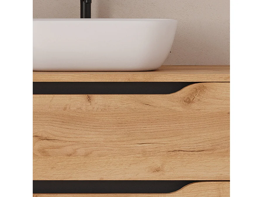 Meuble de salle de bain 120cm avec plateau et vasque à poser à droite Zeus - sans miroir - 2 tiroirs et un placard - roble (chêne clair) - ZARZA