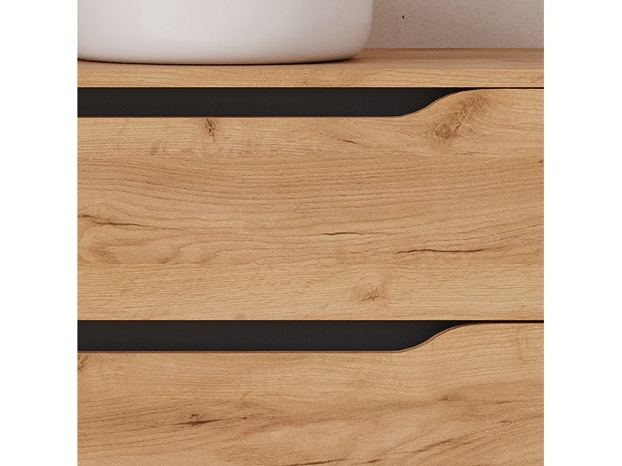 Meuble de salle de bain 120cm avec plateau, vasque à poser déportée à droite Ares et miroir - 2 tiroirs et un placard - roble (chêne clair) - ZARZA