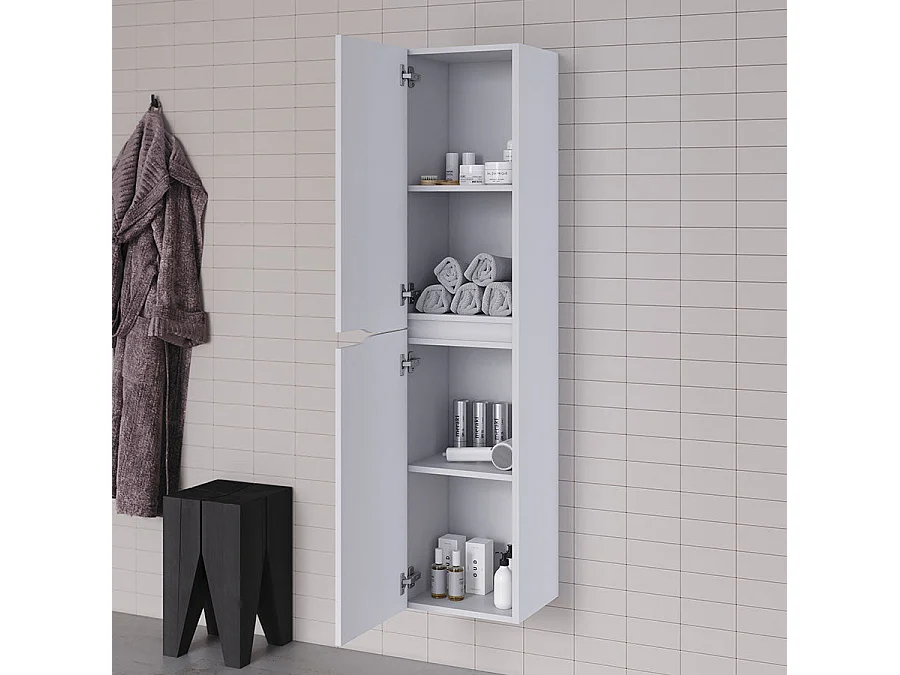 Meuble de salle de bain 120cm avec plateau et vasque ronde Zeus - 3 tiroirs et colonne de rangement - blanc mat/medera miel - MATA