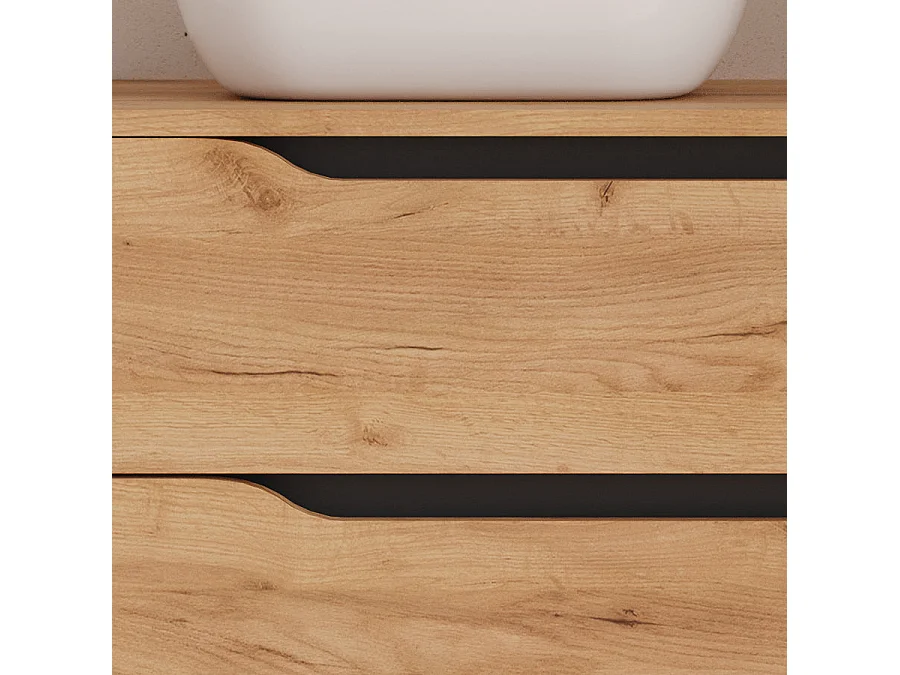 Meuble de salle de bain 100cm avec plateau et vasque à poser à gauche Zeus - sans miroir - 2 tiroirs et un placard - roble (chêne clair) - ZARZA