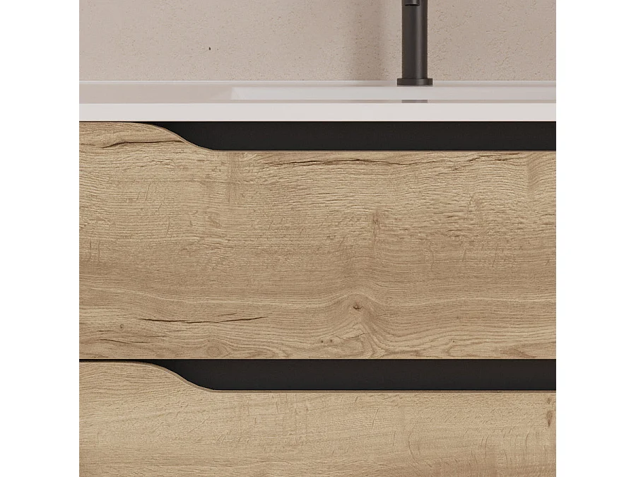 Meuble de salle de bain 120cm avec vasque déportée à gauche et miroir - 2 tiroirs et un placard - madera miel (bois clair) - ZARZA