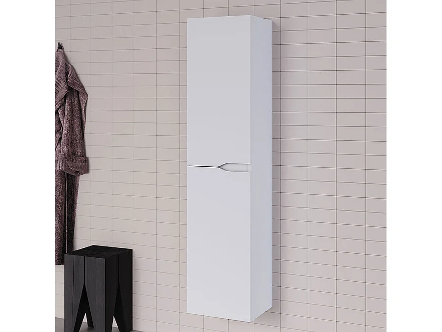 Meuble de salle de bain 120cm avec plateau et vasque ronde Ares - 3 tiroirs et colonne de rangement - blanc mat - MATA