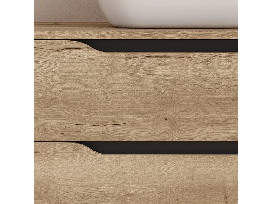 Meuble de salle de bain 80cm avec plateau et vasque à poser centrée Zeus - sans miroir - 2 tiroirs et un placard - madera miel (bois clair) - ZARZA