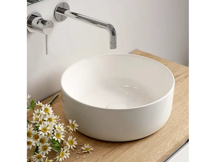 Meuble lave linge 124cm avec plateau et vasque ronde - 3 tiroirs - blanc - SANTA