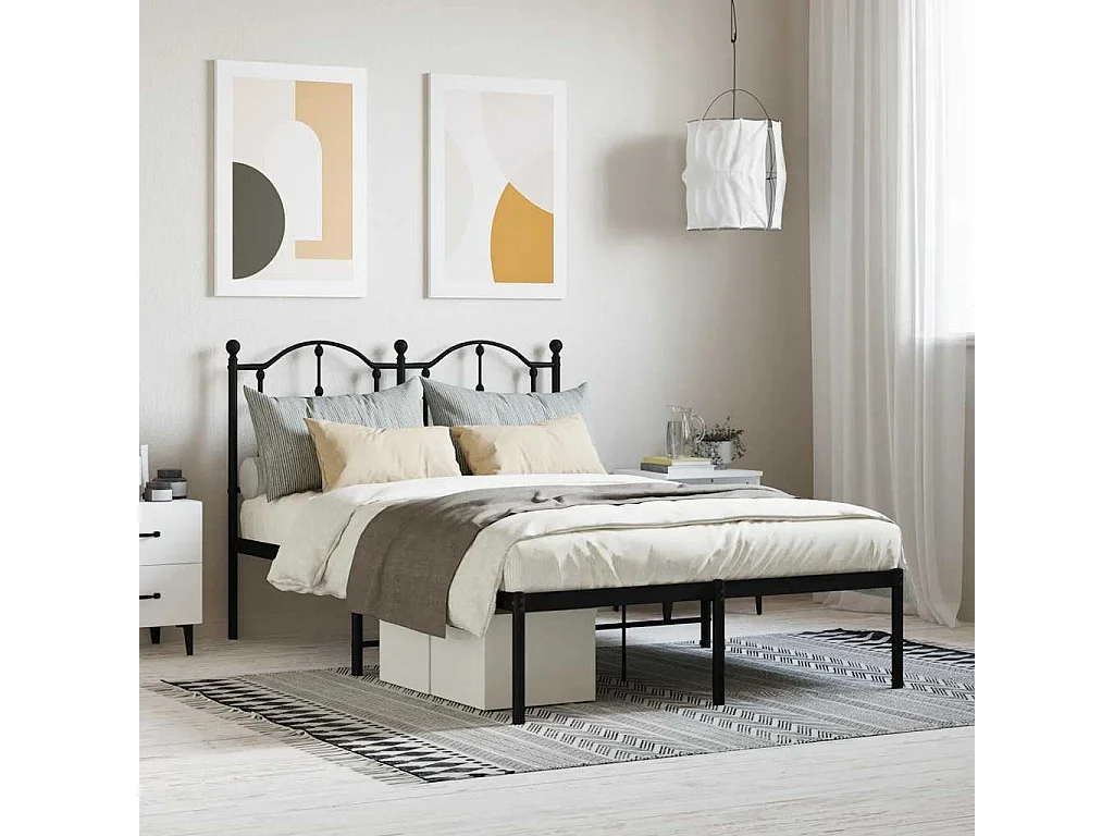 Cadre de lit métal sans matelas avec tête de lit noir 120x190cm