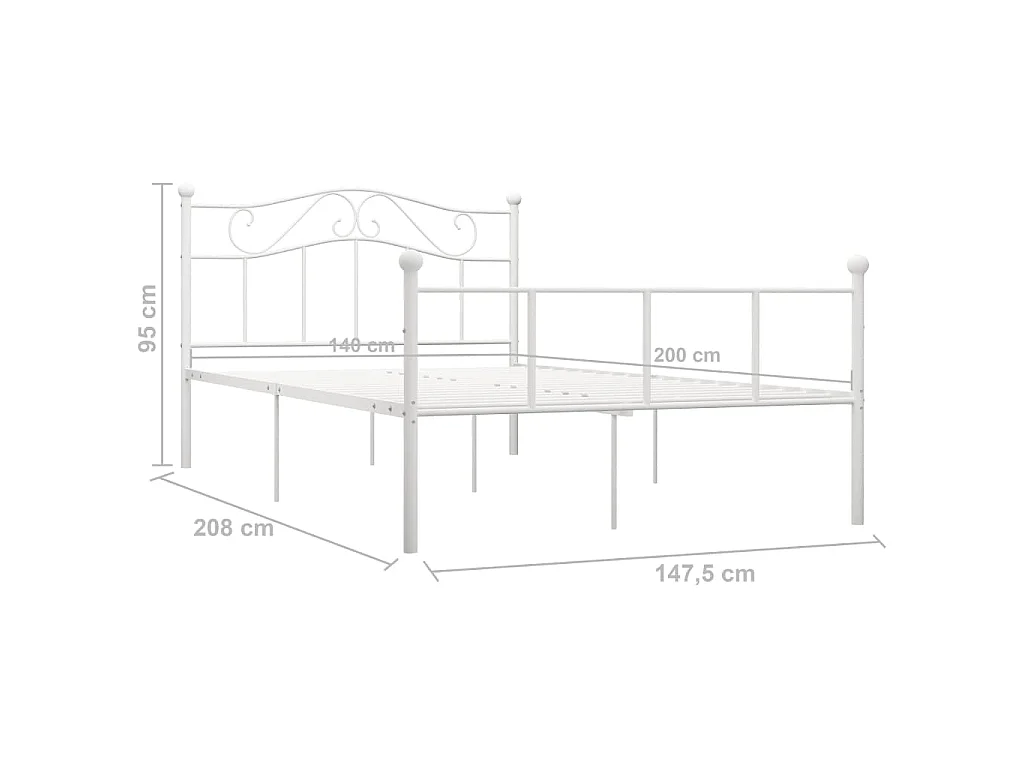 Cadre de lit sans matelas blanc métal 140x200 cm