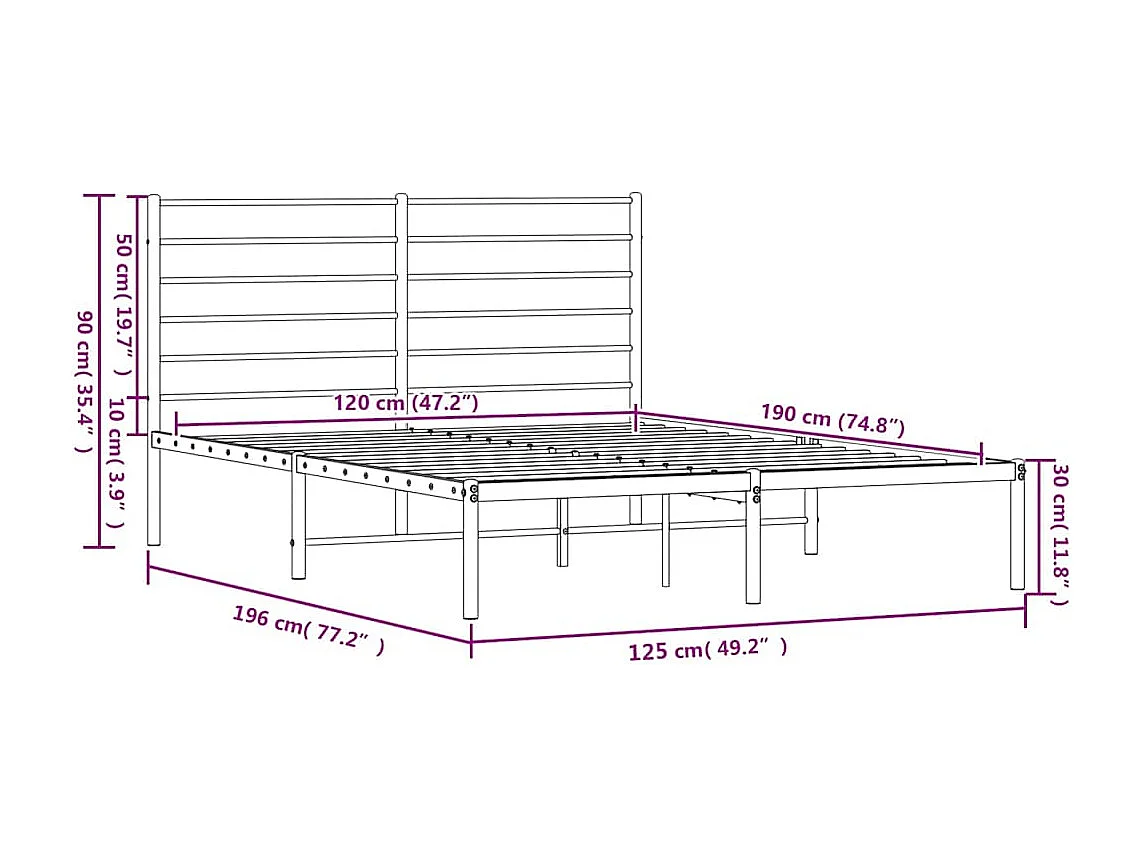 Cadre de lit métal sans matelas avec tête de lit noir 120x190cm