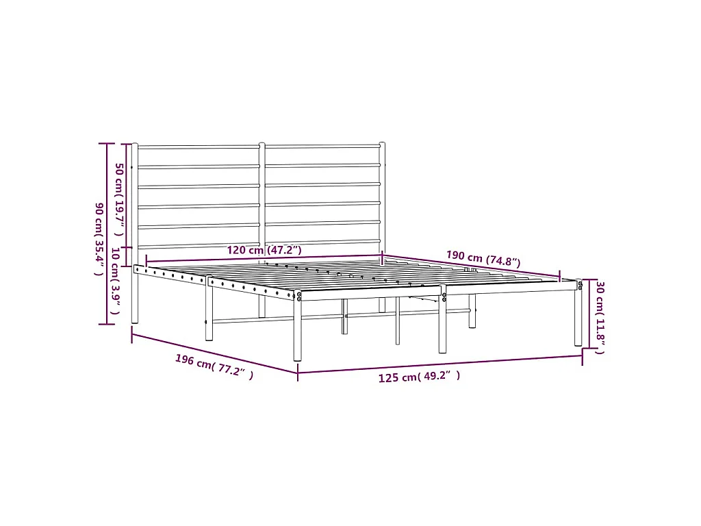 Bedframe met hoofdbord metaal zwart 120x190 cm