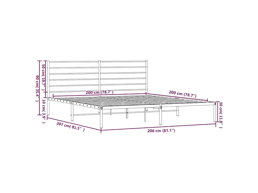 Bettgestell mit Kopfteil Metall Schwarz 200x200 cm