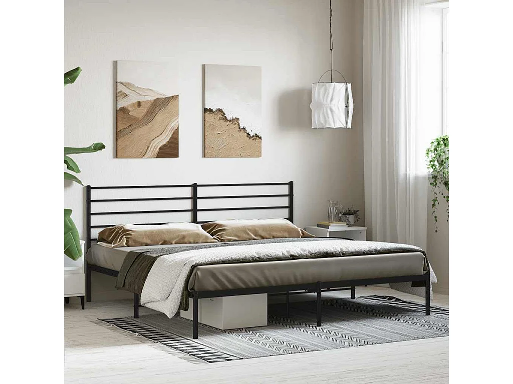 Cadre de lit métal sans matelas avec tête de lit noir 200x200cm