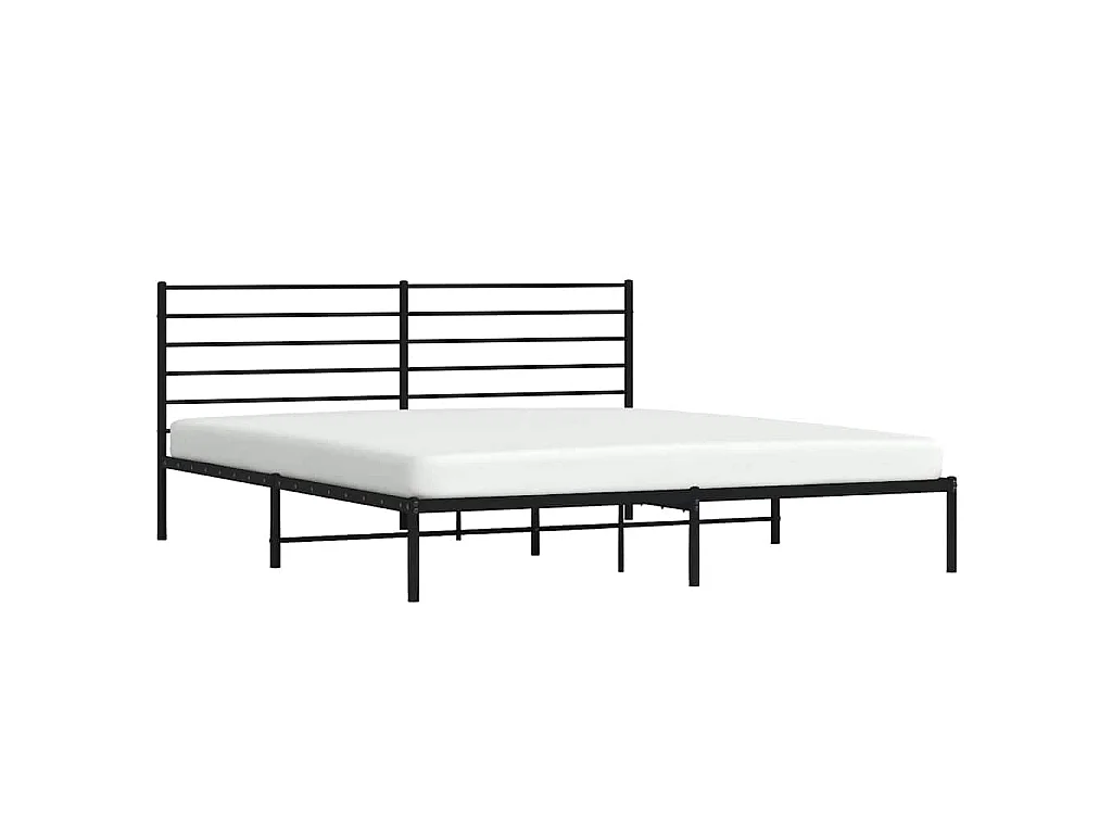 Cadre de lit métal sans matelas avec tête de lit noir 200x200cm