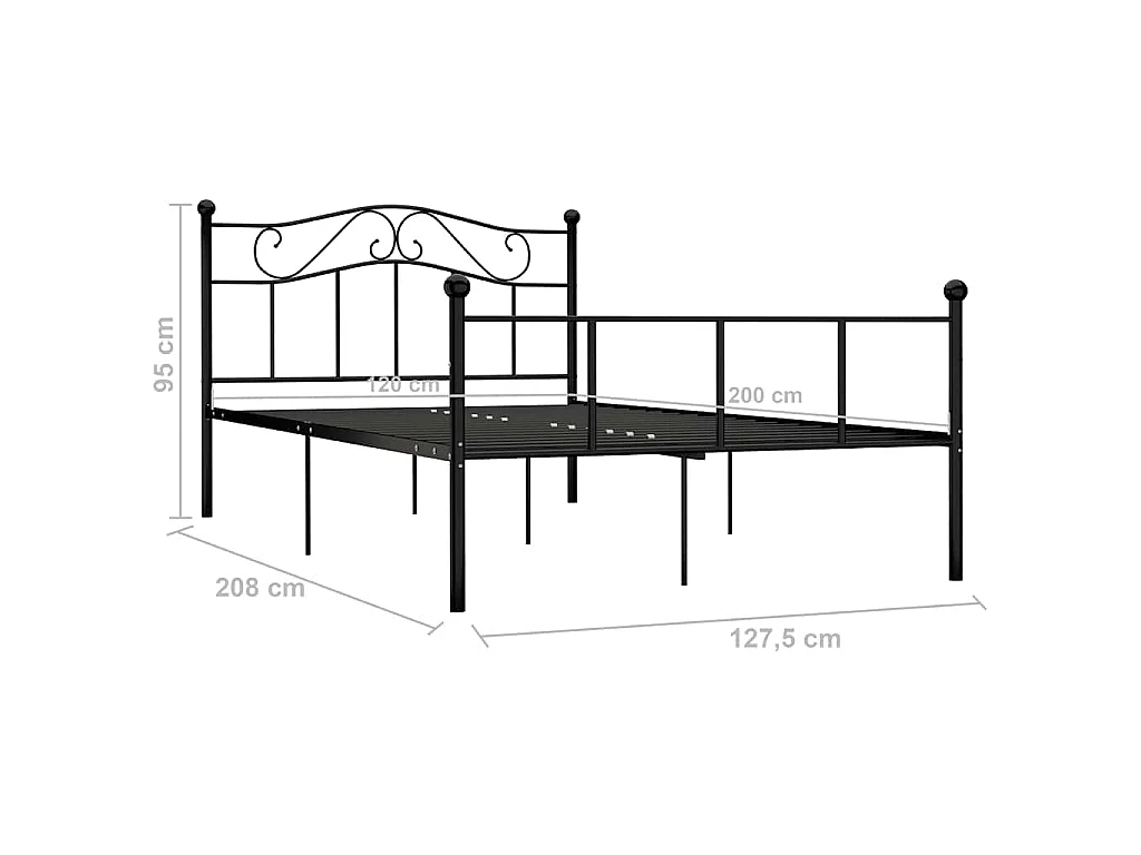 Cadre de lit sans matelas noir métal 120x200 cm