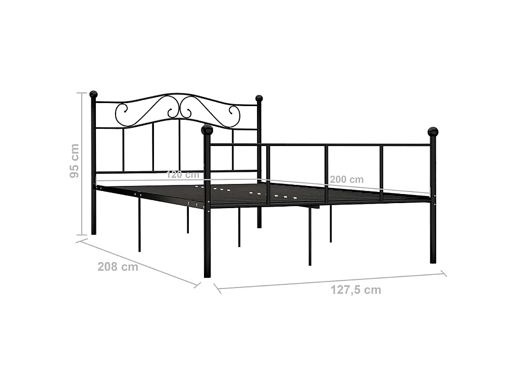 Cadre de lit sans matelas noir métal 120x200 cm