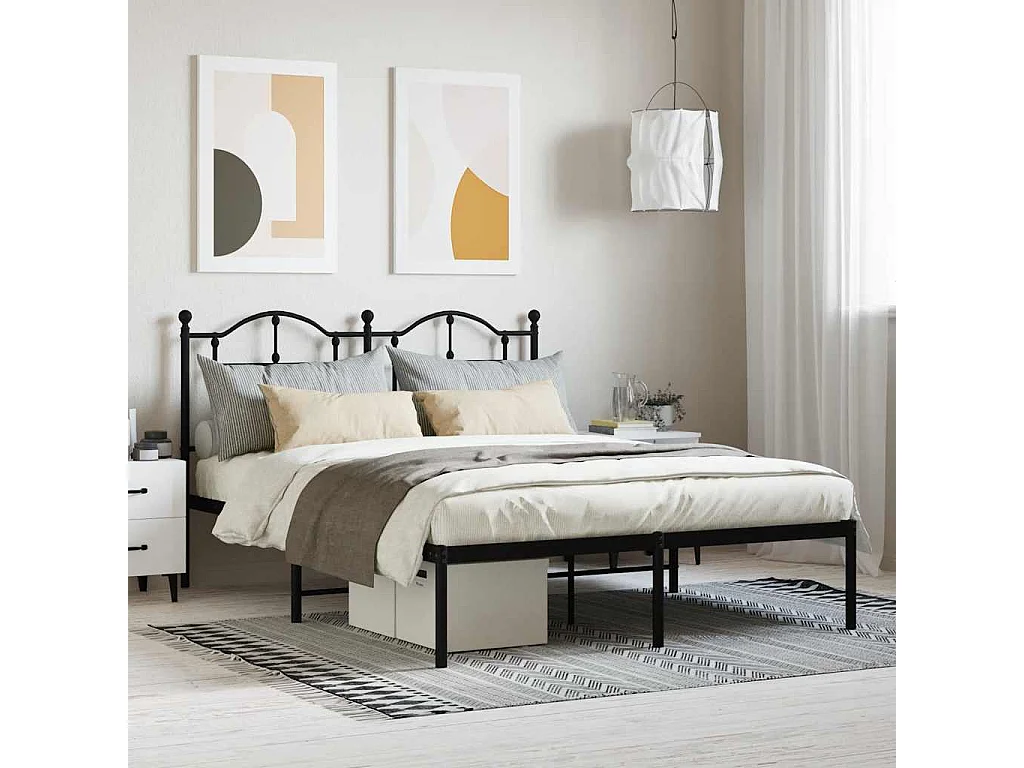 Cadre de lit métal sans matelas avec tête de lit noir 140x200cm