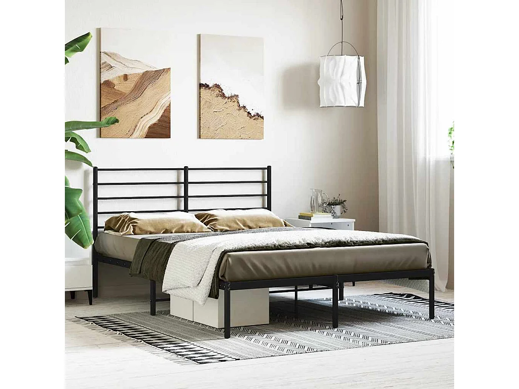 Cadre de lit métal sans matelas et tête de lit noir 160x200 cm