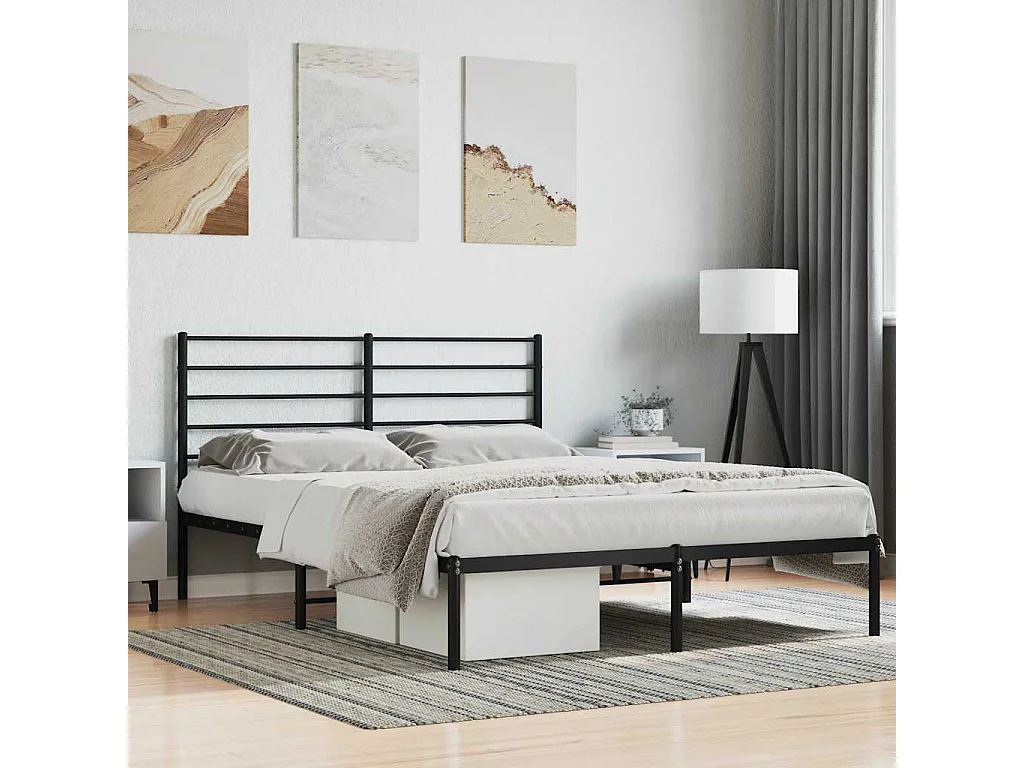 Cadre de lit métal sans matelas et tête de lit noir 160x200 cm