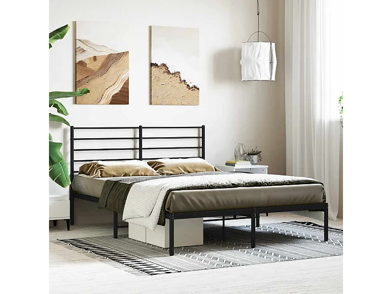 Cadre de lit métal sans matelas et tête de lit noir 160x200 cm