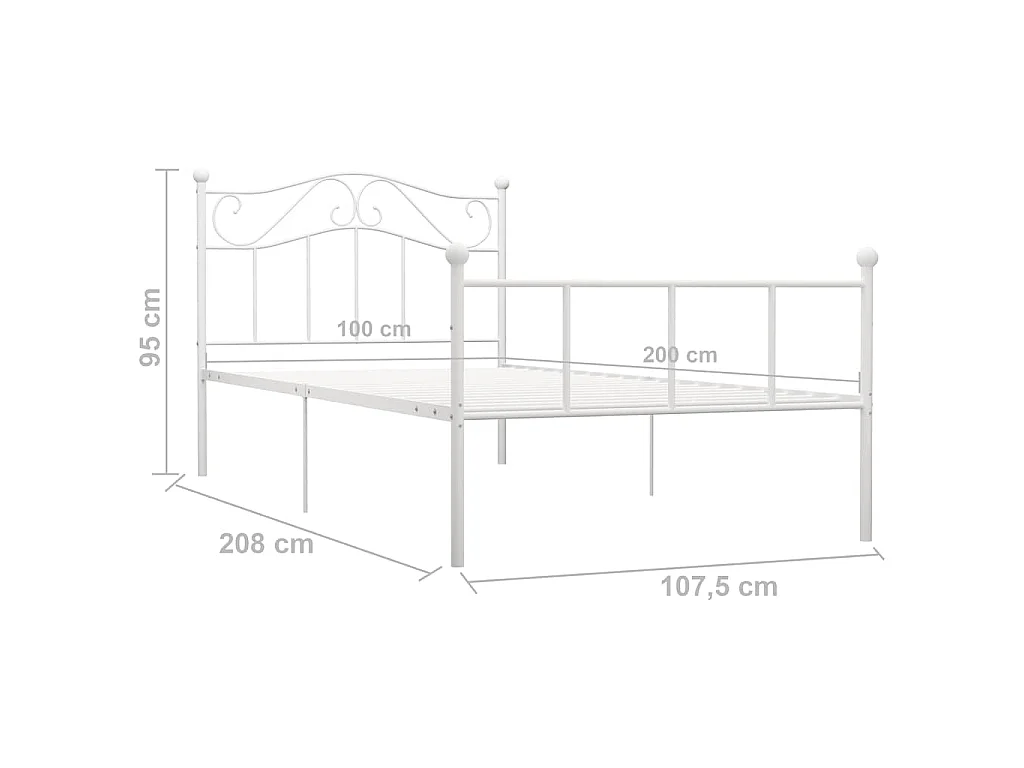 Cadre de lit sans matelas blanc métal 100x200 cm