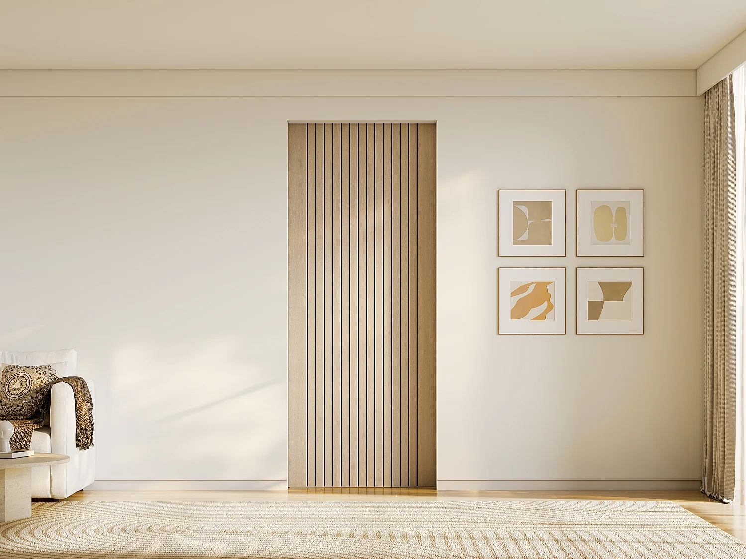 Porte coulissante avec système à galandage en bois et MDF striée - H205 x L93 cm - AREZO