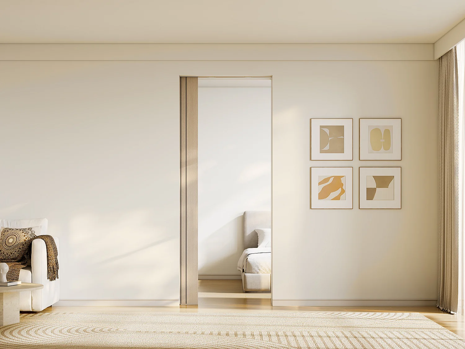 Porte coulissante avec système à galandage en bois et MDF striée - H205 x L93 cm - AREZO