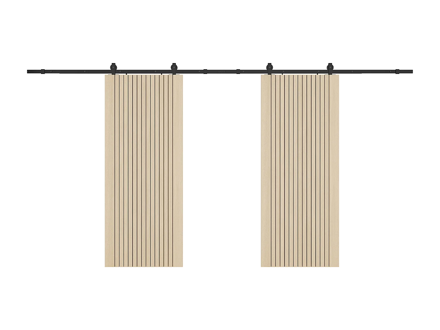 Porte coulissante double avec système en applique en bois et MDF striée - 2 x H205 x L93 cm - AREZO