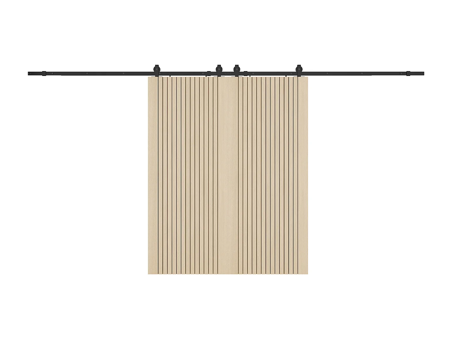 Porte coulissante double avec système en applique en bois et MDF striée - 2 x H205 x L93 cm - AREZO