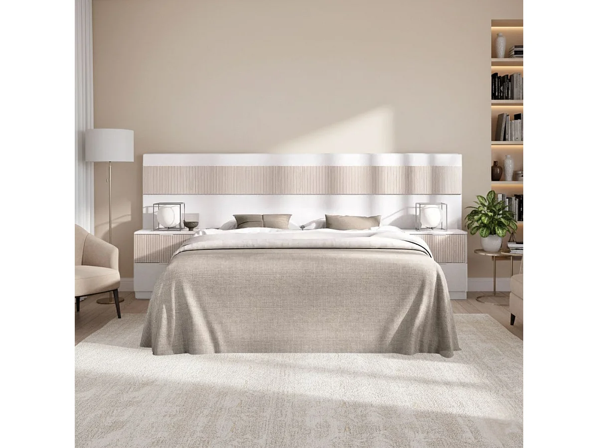 Conjunto de dormitorio Bianca cabecero con 2 mesitas blanco/natural 95,5x248x195 cm