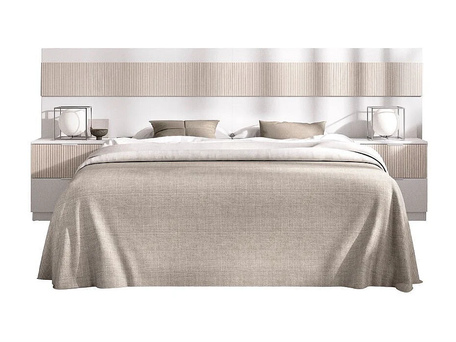 Conjunto de dormitorio Bianca cabecero con 2 mesitas blanco/natural 95,5x248x195 cm