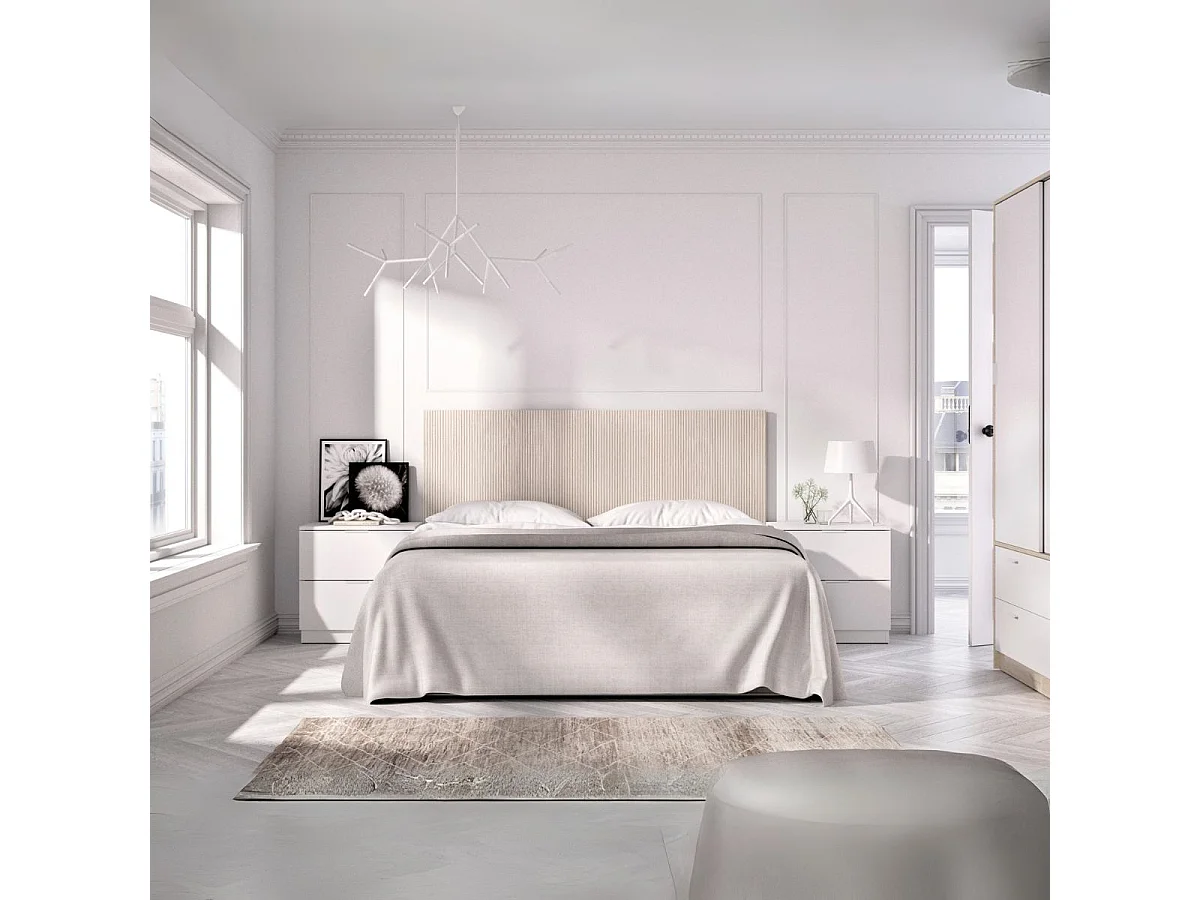 Conjunto de dormitorio Pack Lusa cabecero + 2 mesitas + armario blanco/natural