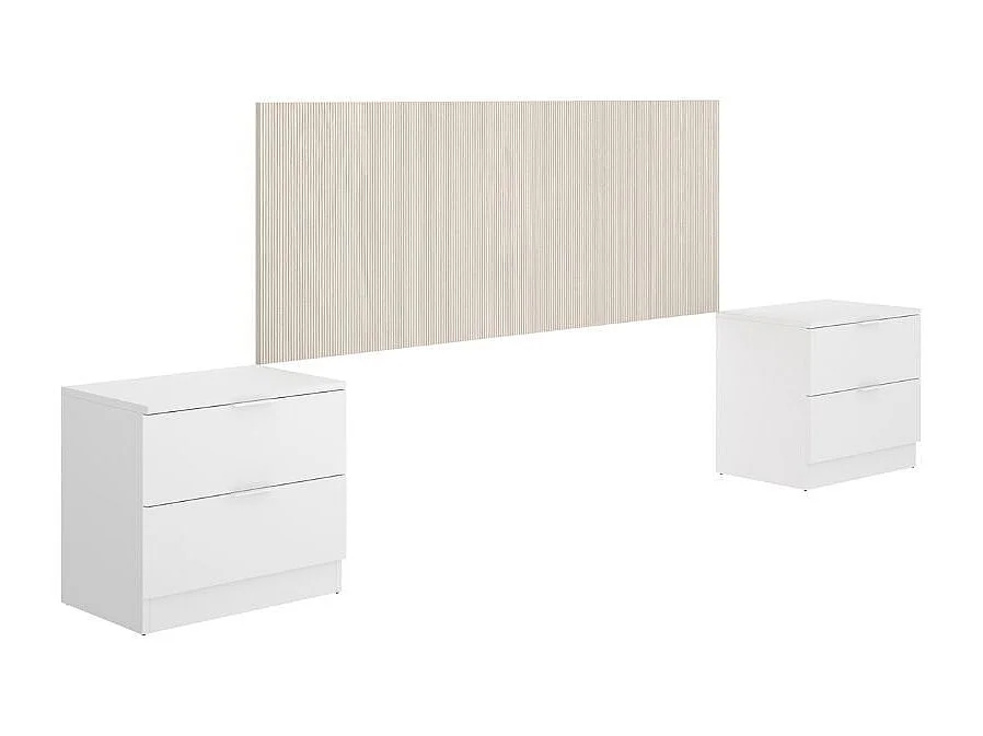 Conjunto de dormitorio Pack Lusa cabecero + 2 mesitas + armario blanco/natural
