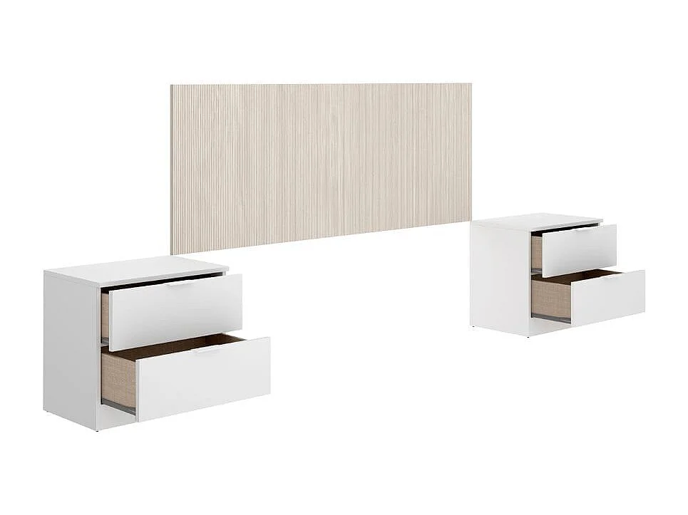 Conjunto de dormitorio Pack Lusa cabecero + 2 mesitas + armario blanco/natural