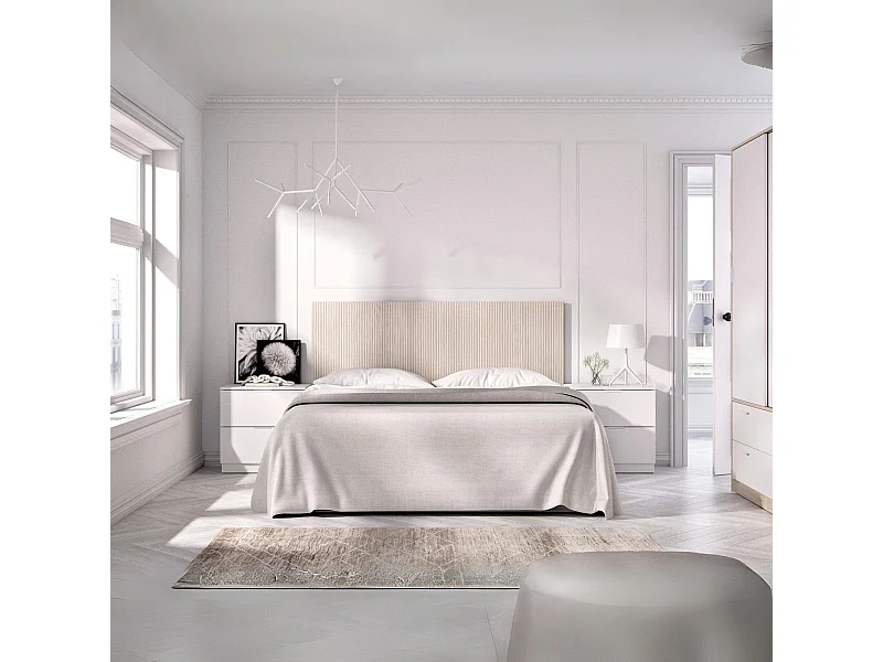 Conjunto de dormitorio Pack Lusa cabecero + 2 mesitas + armario blanco/natural