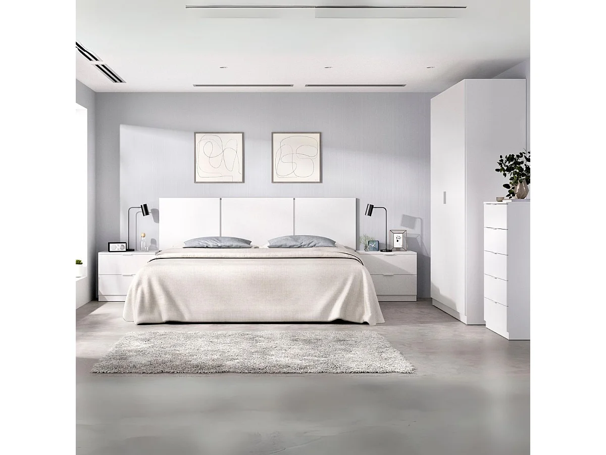 Conjunto de dormitorio Pack Havana 4 cabecero + 2 mesitas + cómoda + armario blanco