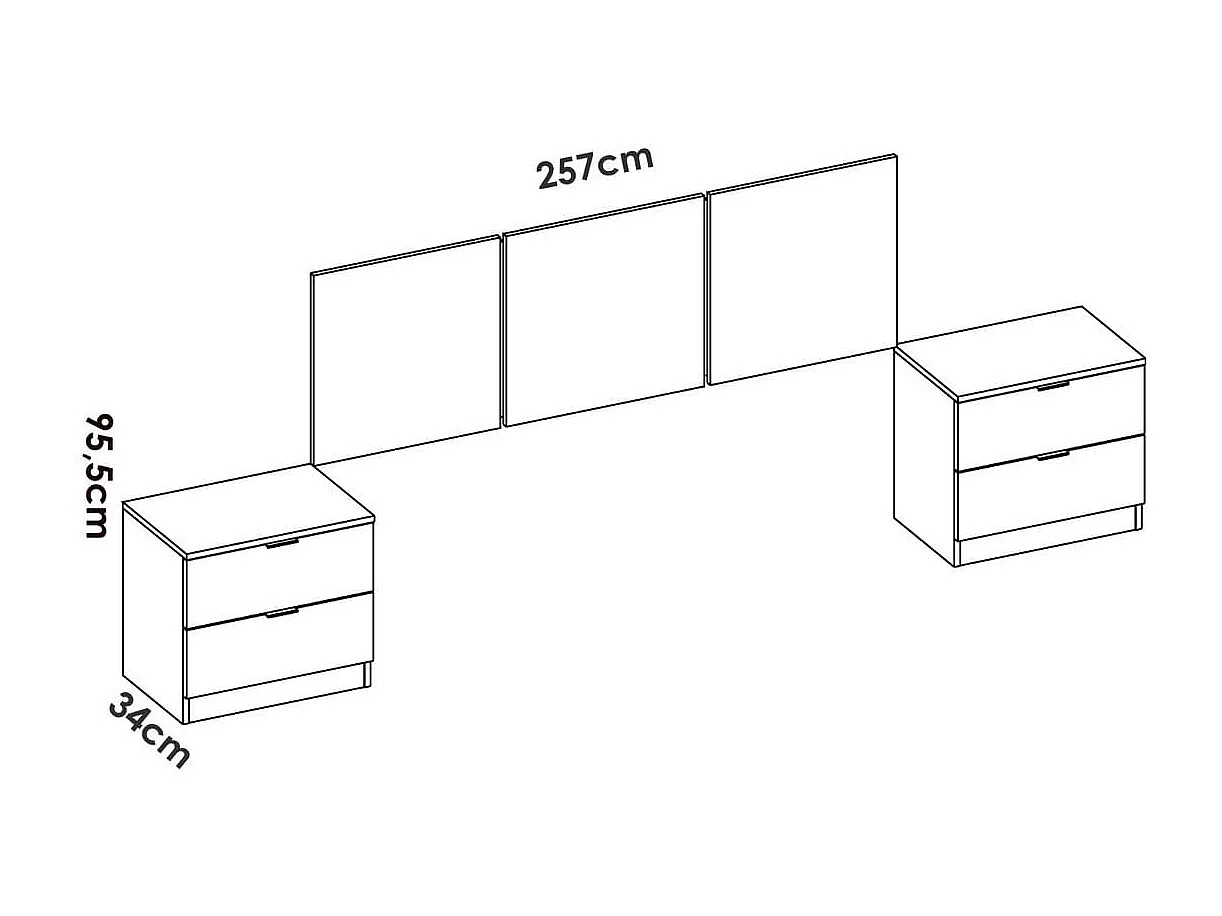 Conjunto de dormitorio Pack Havana 4 cabecero + 2 mesitas + cómoda + armario blanco
