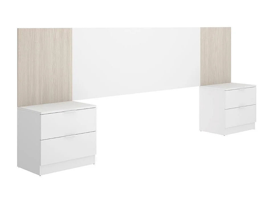 Conjunto de dormitorio Pack Loma cabecero + 2 mesitas + cómoda blanco/natural