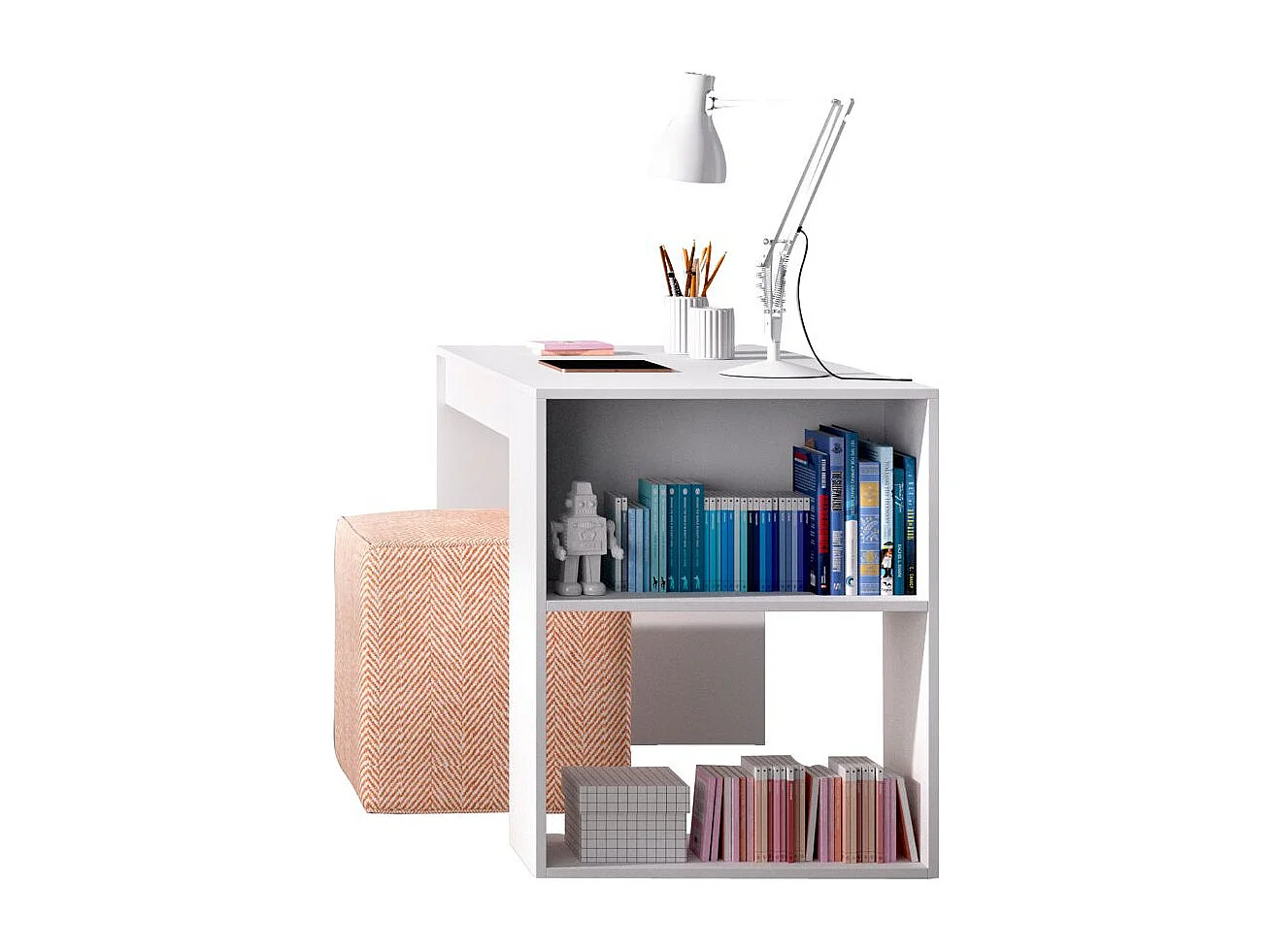 Conjunto de dormitorio Bito Pack cabecero + mesita + escritorio blanco