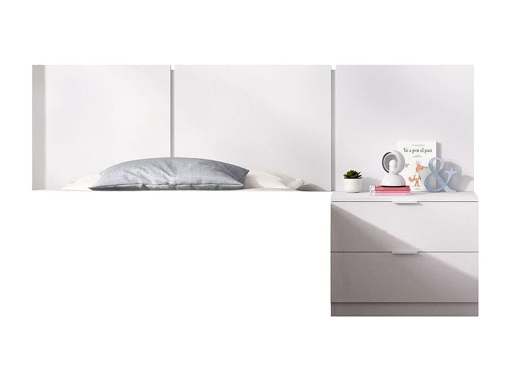 Conjunto de dormitorio Bito Pack cabecero + mesita + escritorio blanco